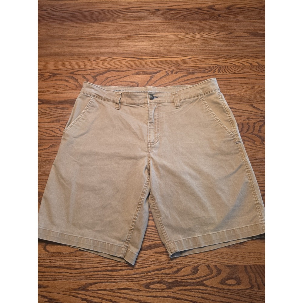 Toad &Co Mission Ridge Shorts Men's 36 Tan Organic Cotton Blend Chino Classic